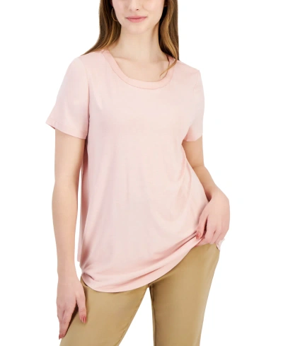 Jm Collection Petite Satin Trim Rayon Span Top, Created For Macy's In Rose Tint