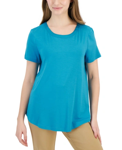Jm Collection Petite Satin Trim Rayon Span Top, Created For Macy's In Seafrost