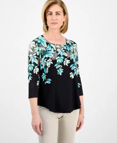 Jm Collection Petite 3/4-sleeve Top, Exclusively At Macy's In Deep Black