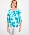 Jm Collection Women's Printed 3/4-sleeve Top, Exclusively At Macy's In Neo Jade