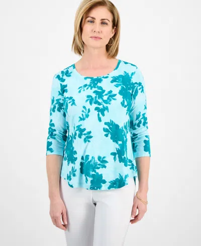 Jm Collection Women's Printed 3/4-sleeve Top, Exclusively At Macy's In Neo Jade
