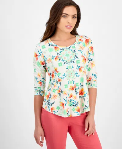Jm Collection Petite 3/4-sleeve Top, Exclusively At Macy's In Neo Natural