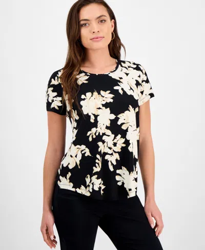 Jm Collection Petite Short-sleeve Tee, Exclusively At Macy's In Black Floral
