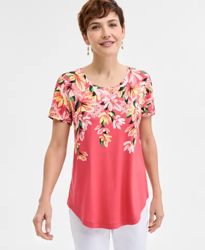 Jm Collection Petite Short-sleeve Tee, Exclusively At Macy's In Pink Royal