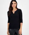 Jm Collection Petite Shine Stripe Jacquard Keyhole Top, Macy's Exclusive In Multi