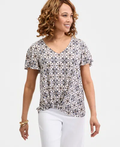 Jm Collection Petite Short-sleeve Twist Front Top, Macy's Exclusive In Multi