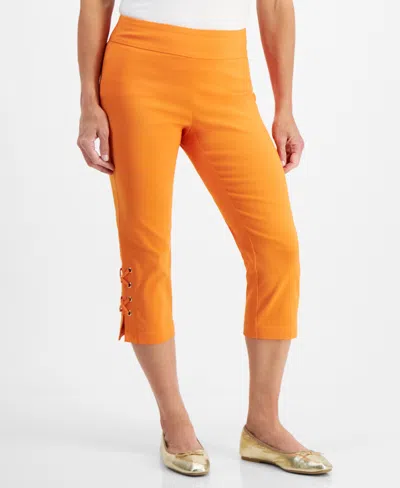 Jm Collection Petite Side-lace-up Capri Pants, Created For Macy's In Cheerful Tangerine