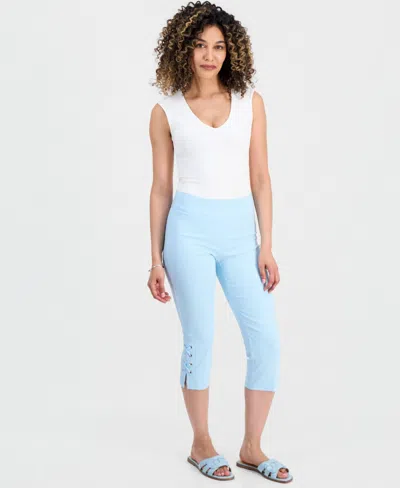 Jm Collection Petite Side-lace-up Capri Pants, Created For Macy's In Blue