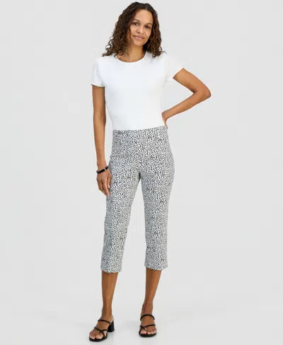 Jm Collection Petite Simple Marks Printed Rivet Capri Pants, Macy's Exclusive In Black