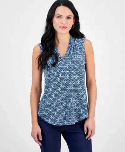 Jm Collection Petite Sleeveless V-neck Top, Exclusively At Macy's In Blue