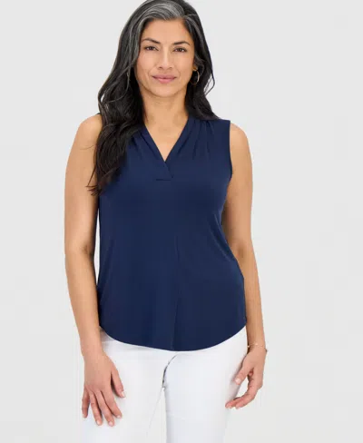 Jm Collection Petite Sleeveless V-neck Top, Exclusively At Macy's In Blue