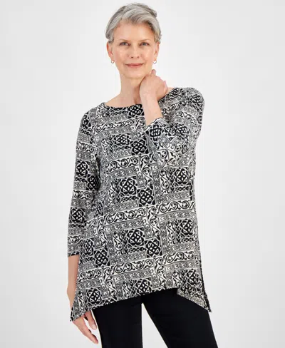 Jm Collection Petite Smara Statement Jacquard Swing Top, Created For Macy's In Neo Natural Combo
