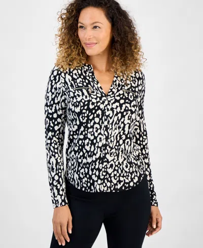 Jm Collection Petite Soft Spots Zip-pocket Top, Macy's Exclusive In White