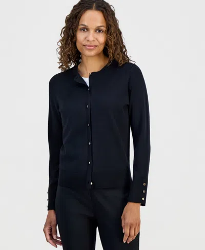 Jm Collection Petite Solid Cropped Cardigan, Created For Macy's In Black