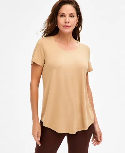 Jm Collection Petite Solid Rayon Span Short-sleeve Top, Created For Macy's In Nude