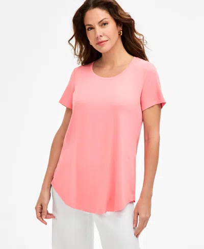 Jm Collection Petite Solid Rayon Span Short-sleeve Top, Created For Macy's In Pink