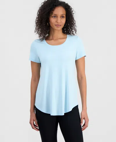 Jm Collection Petite Solid Rayon Span Short-sleeve Top, Created For Macy's In Blue