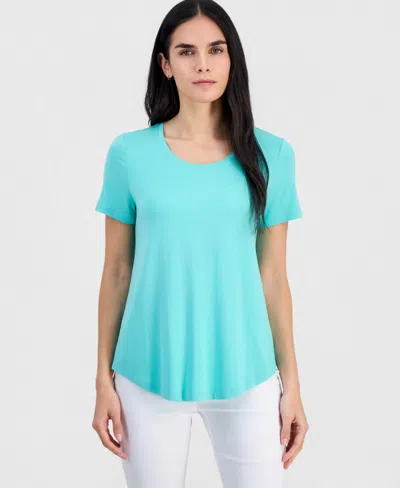 Jm Collection Petite Solid Rayon Span Short-sleeve Top, Created For Macy's In Blue