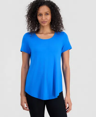 Jm Collection Petite Solid Rayon Span Short-sleeve Top, Created For Macy's In Blue