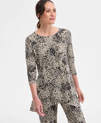 Jm Collection Petite Splash Cheetah Knit Swing Top, Exclusively At Macy's