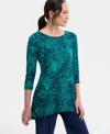 Jm Collection Women's Printed 3/4-sleeve Knit Top, Exclusively At Macy's In Blue