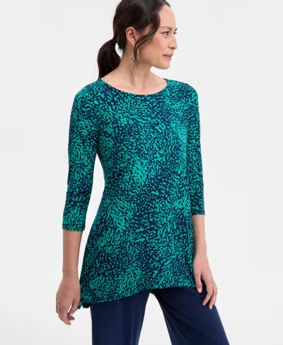 Jm Collection Petite Splash Cheetah Knit Swing Top, Exclusively At Macy's In Blue
