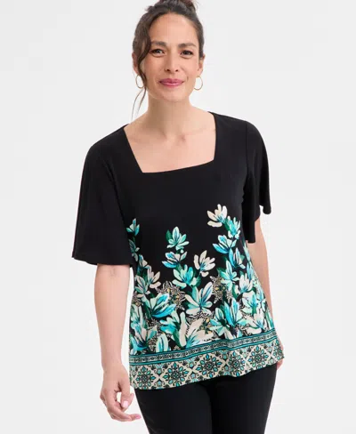 Jm Collection Petite Square-neck Top, Exclusively At Macy's In Black