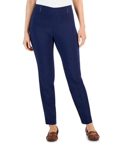 Jm Collection Petite Studded-rivet Straight-leg Pants, Petite & Petite Short, Created For Macy's In Intrepid Blue