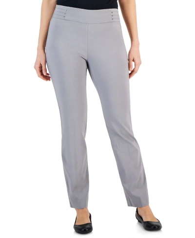 Jm Collection Petite Studded-rivet Straight-leg Pants, Petite & Petite Short, Created For Macy's In Lunar Grey