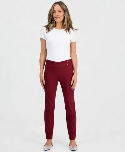 Jm Collection Petite Studded-rivet Straight-leg Pants, Petite & Petite Short, Created For Macy's In Cherry Pie