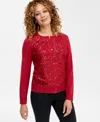 Jm Collection Petite Textured Long-sleeve Cardigan, Macy's Exclusive In Red