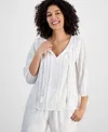 Jm Collection Petite Tie-neck Embellished Pintuck-trim Top, Exclusively At Macy's In White