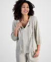 Jm Collection Petite Tie-neck Embellished Pintuck-trim Top, Exclusively At Macy's In Gray