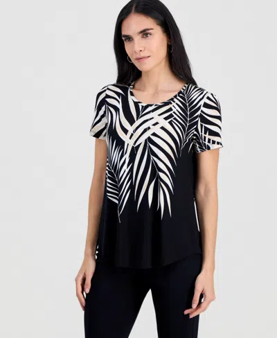 Jm Collection Petite Tropical Short-sleeve Round-neck Top, Macy's Exclusive In Blue