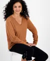 Jm Collection Petite V-neck Dolman-sleeve Sweater, Macy's Exclusive In Brown