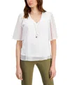 JM COLLECTION PETITE V-NECK FLUTTER-SLEEVE NECKLACE TOP, CREATED FOR MACY'S