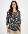Jm Collection Petite Vintage Trellis 3/4-sleeve Top, Created For Macy's In Deep Black