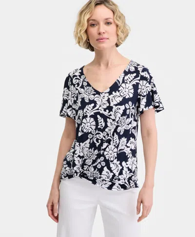 Jm Collection Petite V-neck Twist Front Top, Macy's Exclusive In Blue