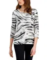Jm Collection Petite Windswept Jacquard Printed 3/4-sleeve Top, Created For Macy's In Black