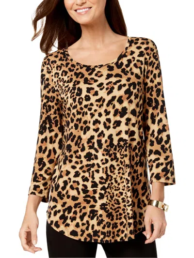 Jm Collection Petites Womens Animal Print Pullover Top