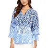 Jm Collection Petites Womens Ombre Polyester Blouse In Blue