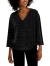 Jm Collection Petites Womens V Neck Pintuck Blouse In Black