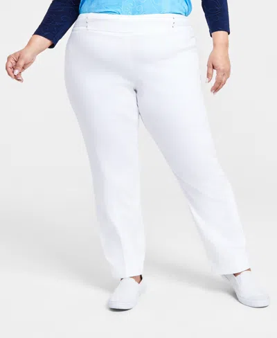 Jm Collection Plus & Petite Plus Size Tummy Control Pull-on Slim-leg Pants, Created For Macy's In Bright White