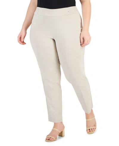 Jm Collection Plus & Petite Plus Size Tummy Control Pull-on Slim-leg Pants, Exclusively At Macy's In Stonewall