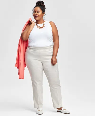 Jm Collection Plus & Petite Plus Size Tummy Control Pull-on Slim-leg Pants, Exclusively At Macy's In Neutral