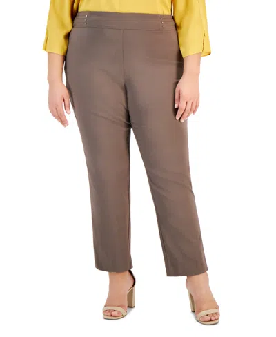Jm Collection Plus & Petite Plus Size Tummy Control Pull-on Slim-leg Pants, Exclusively At Macy's In Brown Clay