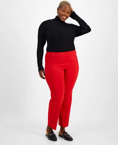 Jm Collection Plus & Petite Plus Size Tummy Control Pull-on Slim-leg Pants, Exclusively At Macy's In Fire
