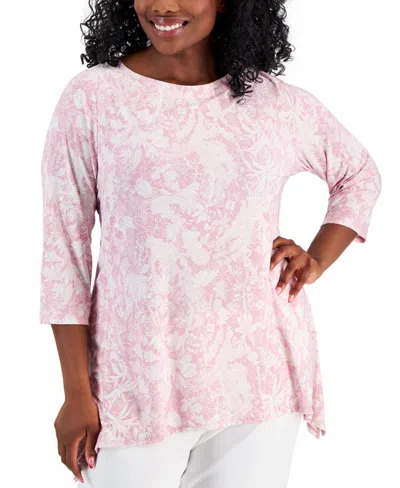 Jm Collection Plus Size 3/4-sleeve Jacquard Swing Top, Created For Macy's In Neo Natural Combo