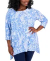 JM COLLECTION PLUS SIZE 3/4-SLEEVE JACQUARD SWING TOP, CREATED FOR MACY'S