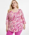 Jm Collection Plus Size 3/4-sleeve Top, Exclusively At Macy's In Apricot Cloud